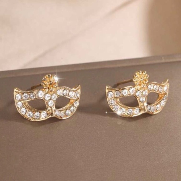 “Crystal Masquerade Mask” Eyes Wide Shut Masque Carnival Circus Mardi Gras Studs - Picture 7 of 8